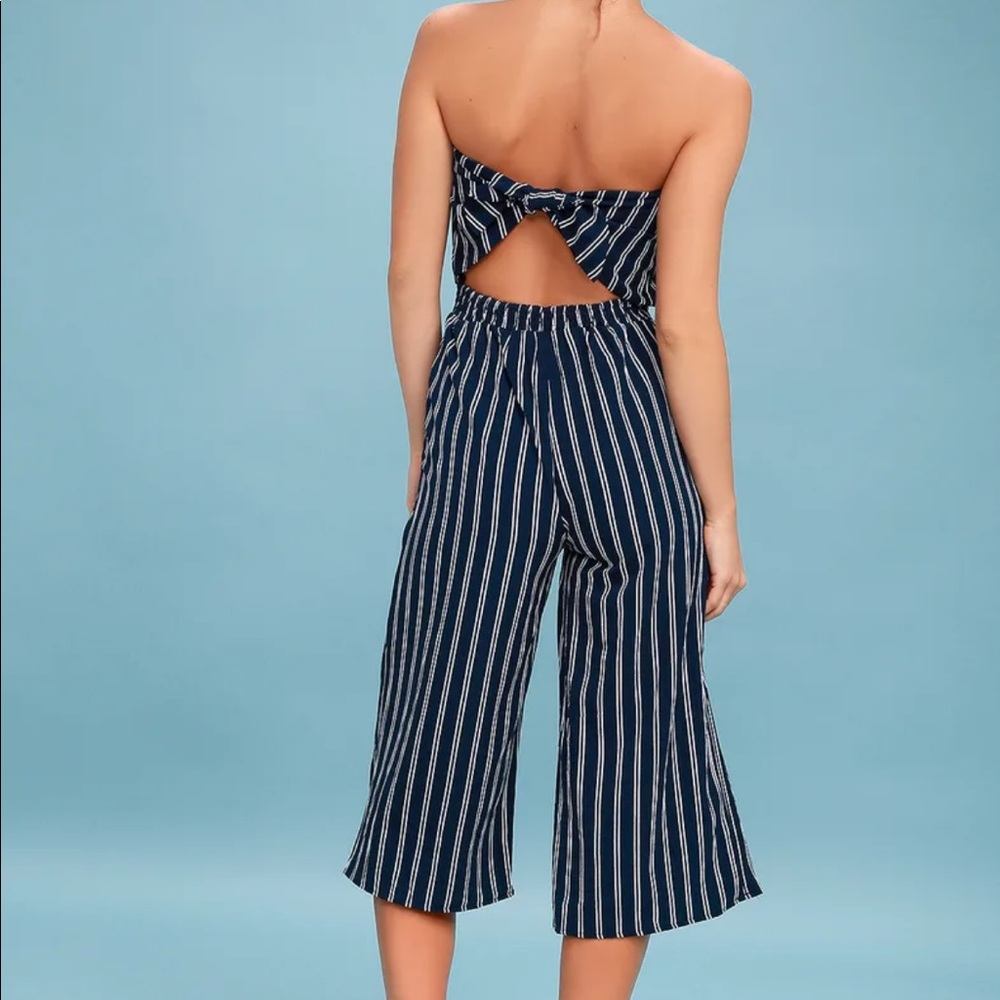 Lulus Saltwater and Sun Navy Blue Striped Strapless Midi Jumpsuit - Picture 6 of 8
